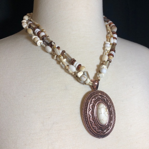 Ivory Stone Copper Concho Necklace Earrings Set - Picture 2 of 3